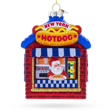Load image into Gallery viewer, New York Hot Dog Stand with Santa Glass Christmas Ornament