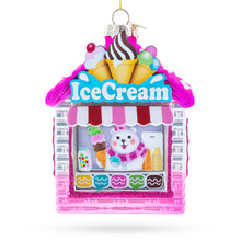 Load image into Gallery viewer, Ice Cream Shop with Polar Bear Glass Christmas Ornament