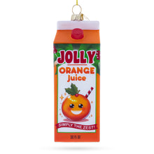 Load image into Gallery viewer, Jolly Christmas Orange Juice Box Glass Christmas Ornament