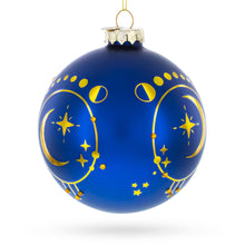 Load image into Gallery viewer, Blue Celestial Sun Face and Moon Glass Ball Christmas Ornament