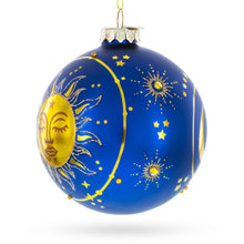 Load image into Gallery viewer, Blue Celestial Sun Face and Moon Glass Ball Christmas Ornament