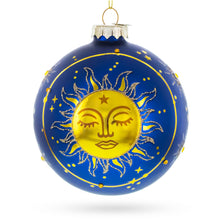 Load image into Gallery viewer, Blue Celestial Sun Face and Moon Glass Ball Christmas Ornament