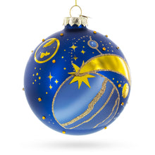 Load image into Gallery viewer, Blue Celestial Planets and Shooting Star Glass Ball Christmas Ornament