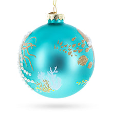 Load image into Gallery viewer, Ocean Jellyfish and Coral Teal Glass Ball Christmas Ornament