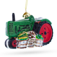 Load image into Gallery viewer, Green Tractor with Crop Barrels Glass Christmas Ornament