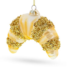 Load image into Gallery viewer, Glittered Croissant Glass Christmas Ornament