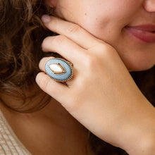 Load image into Gallery viewer, Denim Dreams White Mother of Pearl Golden Statement Ring