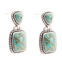 Load image into Gallery viewer, Detailed Blue Turquoise and Sterling Silver Drop Earrings