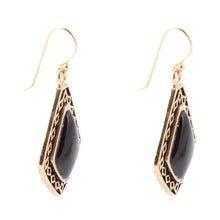 Load image into Gallery viewer, Diamond Black Onyx Stone Golden Drop Earrings