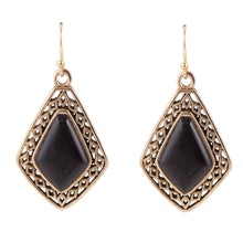 Load image into Gallery viewer, Diamond Black Onyx Stone Golden Drop Earrings