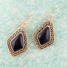 Load image into Gallery viewer, Diamond Black Onyx Stone Golden Drop Earrings