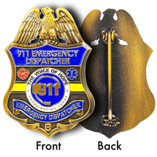 Load image into Gallery viewer, CL10-04 911 Emergency Dispatcher Fire Police EMT thin gold line Pin not a Challenge Coin
