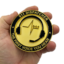 Load image into Gallery viewer, EL4-015 World's Biggest 911 Emergency Dispatcher Challenge Coin Thin Gold Line The First Voice Your Hear