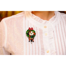 Load image into Gallery viewer, Dog in A Christmas Wreath Brooch by Laliblue