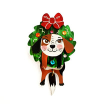 Load image into Gallery viewer, Dog in A Christmas Wreath Brooch by Laliblue