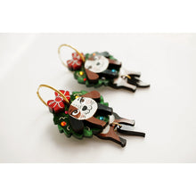 Load image into Gallery viewer, Dog in A Christmas Wreath Earrings by Laliblue