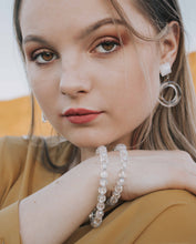 Load image into Gallery viewer, White Moonglow &amp; Clear Donut Drop Earrings