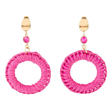 Load image into Gallery viewer, Dreams Pink Magenta Agate Woven Ring Golden Earrings
