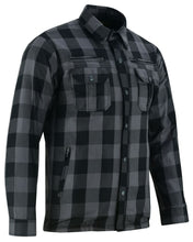Load image into Gallery viewer, Alpha Check Men's  Armored Motorcycle Flannel Shirt - Gray/Black
