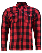 Load image into Gallery viewer, Alpha Check Men's  Armored Motorcycle Flannel Shirt - Red/Black