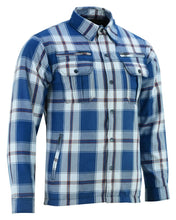 Load image into Gallery viewer, Alpha Check Men's  Armored Motorcycle Flannel Shirt - Blue/White/Maroon