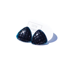 Load image into Gallery viewer, Royal Black Hatched Triangle Stud Earrings
