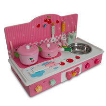 Load image into Gallery viewer, Wooden Pink Toy Kitchen Play Set 22 Inches