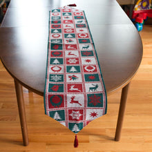 Load image into Gallery viewer, Reindeer Square Patterns Christmas Tablecloth Holiday Runner 75 Inches
