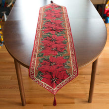 Load image into Gallery viewer, Poinsettia Flowers Christmas Tablecloth Holiday Runner 75 Inches