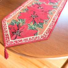 Load image into Gallery viewer, Poinsettia Flowers Christmas Tablecloth Holiday Runner 75 Inches