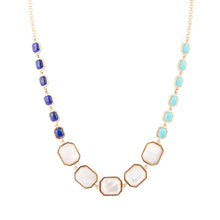 Load image into Gallery viewer, Dual Color Blue Lapis Turquoise and White Mother of Pearl Golden Necklace