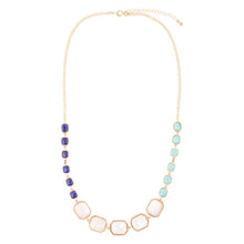 Load image into Gallery viewer, Dual Color Blue Lapis Turquoise and White Mother of Pearl Golden Necklace