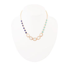 Load image into Gallery viewer, Dual Color Blue Lapis Turquoise and White Mother of Pearl Golden Necklace