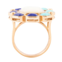 Load image into Gallery viewer, Dual Color Blue Lapis Turquoise and White Mother of Pearl Golden Ring