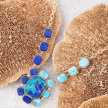Load image into Gallery viewer, Duality Blue Lapis and Turquoise Golden Pendant Necklace