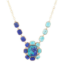 Load image into Gallery viewer, Duality Blue Lapis and Turquoise Golden Pendant Necklace
