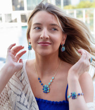 Load image into Gallery viewer, Duality Blue Lapis and Turquoise Golden Pendant Necklace