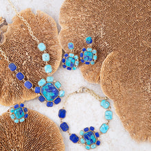 Load image into Gallery viewer, Duality Blue Lapis and Turquoise Golden Pendant Necklace