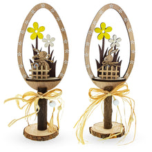 Load image into Gallery viewer, Set of 2 Rustic Wooden Easter Egg Decorations – Handmade Bunny &amp; Flower Tabletop Decor
