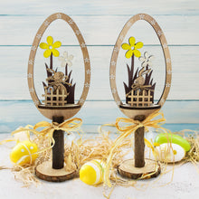 Load image into Gallery viewer, Set of 2 Rustic Wooden Easter Egg Decorations – Handmade Bunny &amp; Flower Tabletop Decor