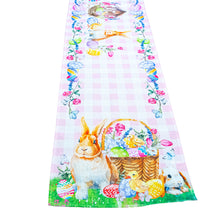 Load image into Gallery viewer, Whimsical Bunny and Colorful Eggs Easter Table Runner