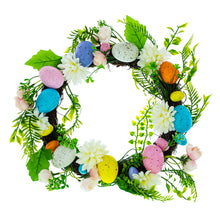 Load image into Gallery viewer, Easter Egg &amp; Floral Wreath – Spring Door Decoration with Speckled Eggs &amp; Flowers 13 Inches