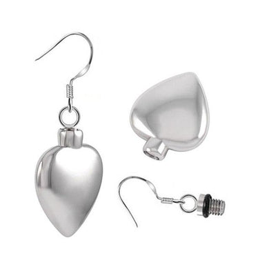 Silver Heart Shaped Cremation Urn Earrings