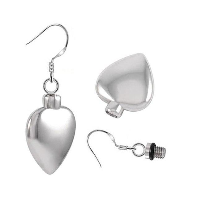 Silver Heart Shaped Cremation Urn Earrings