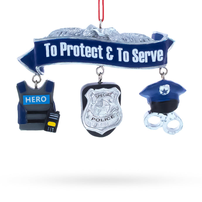 Serve Honor & Protect Police Badge and Gear Resin Christmas Ornament