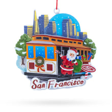 Load image into Gallery viewer, San Francisco Cable Car with Santa and City Skyline Resin Christmas Ornament