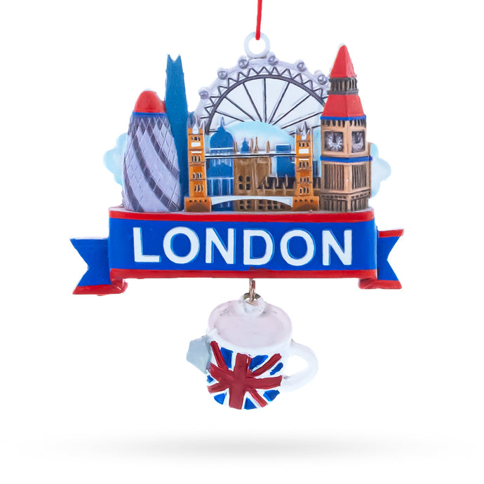 London City Skyline with Tea Cup Resin Christmas Ornament