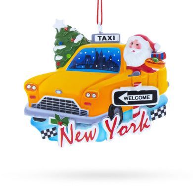 New York Taxi with Santa and Christmas Tree Resin Christmas Ornament