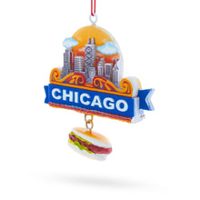 Load image into Gallery viewer, Chicago Skyline with Hot Dog Resin Christmas Ornament