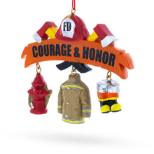 Load image into Gallery viewer, Courage &amp; Honor Firefighter Gear Resin Christmas Ornament